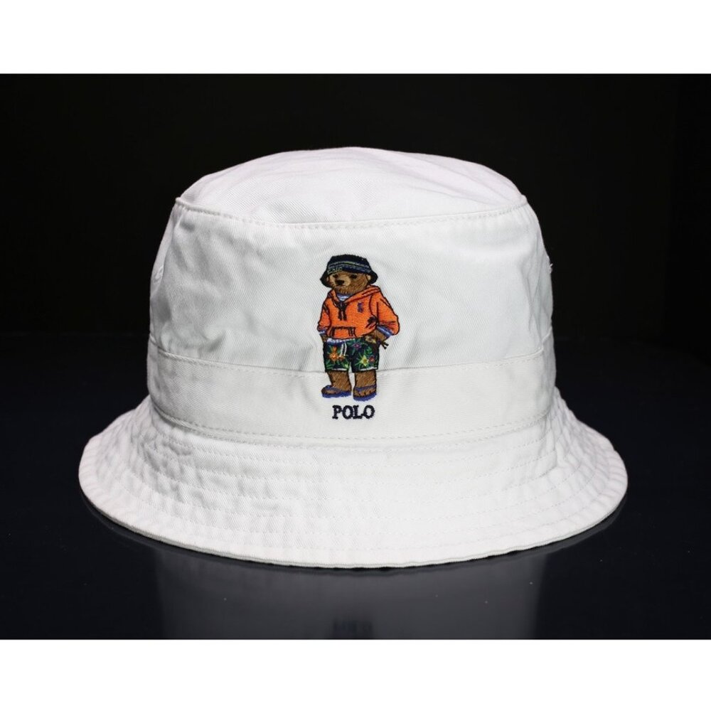 NWT Polo Ralph Lauren Beachside Bucket Hat Cap Big Polo Bear Edition White L/XL
